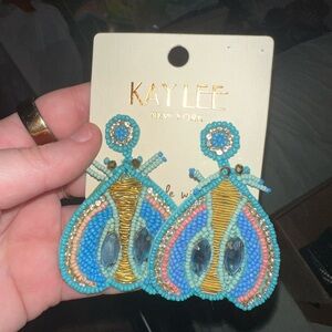 Kay Lee Beaded Teardrop Earrings - Blue and Gold
